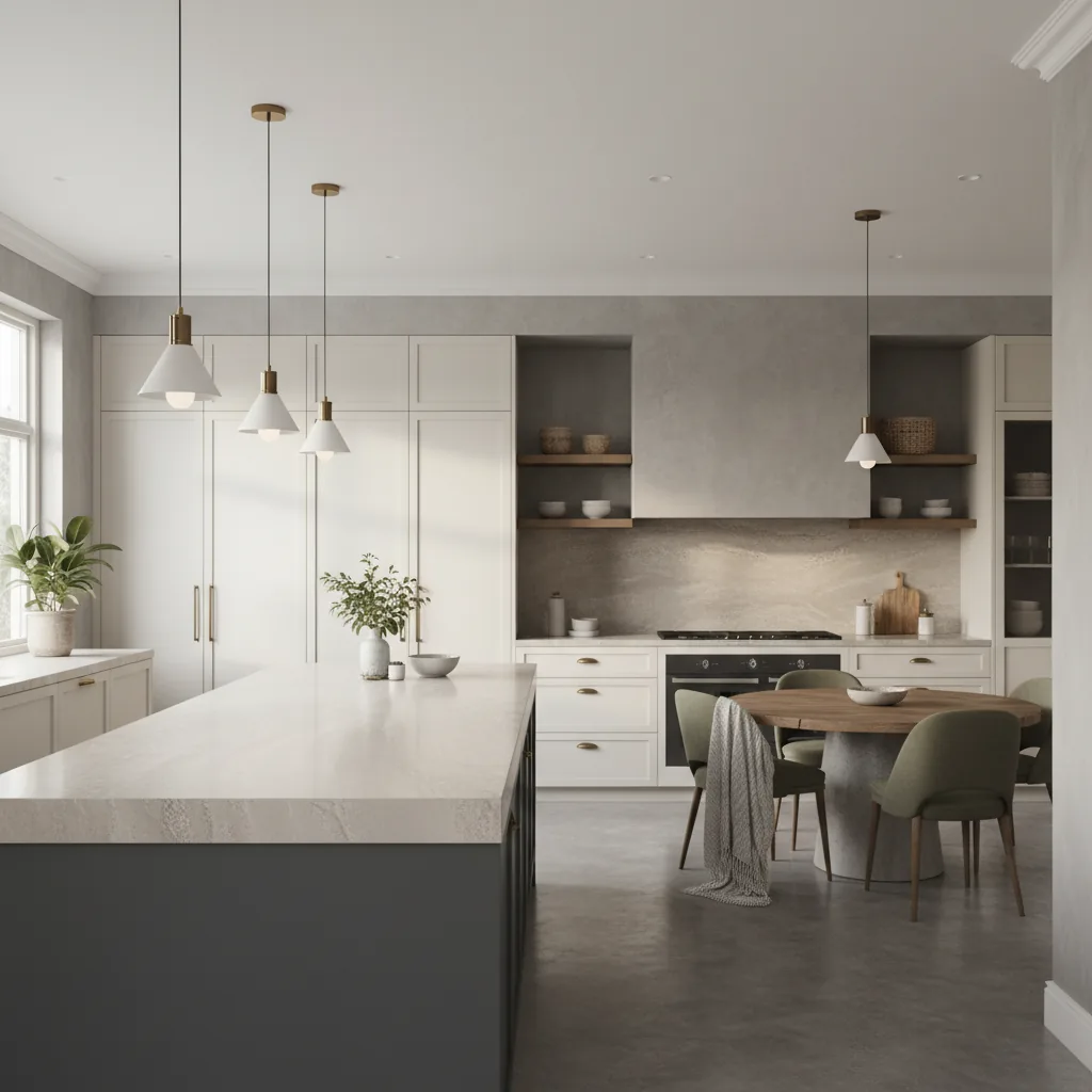 Cuisine ouverte béton ciré sol plan de travail